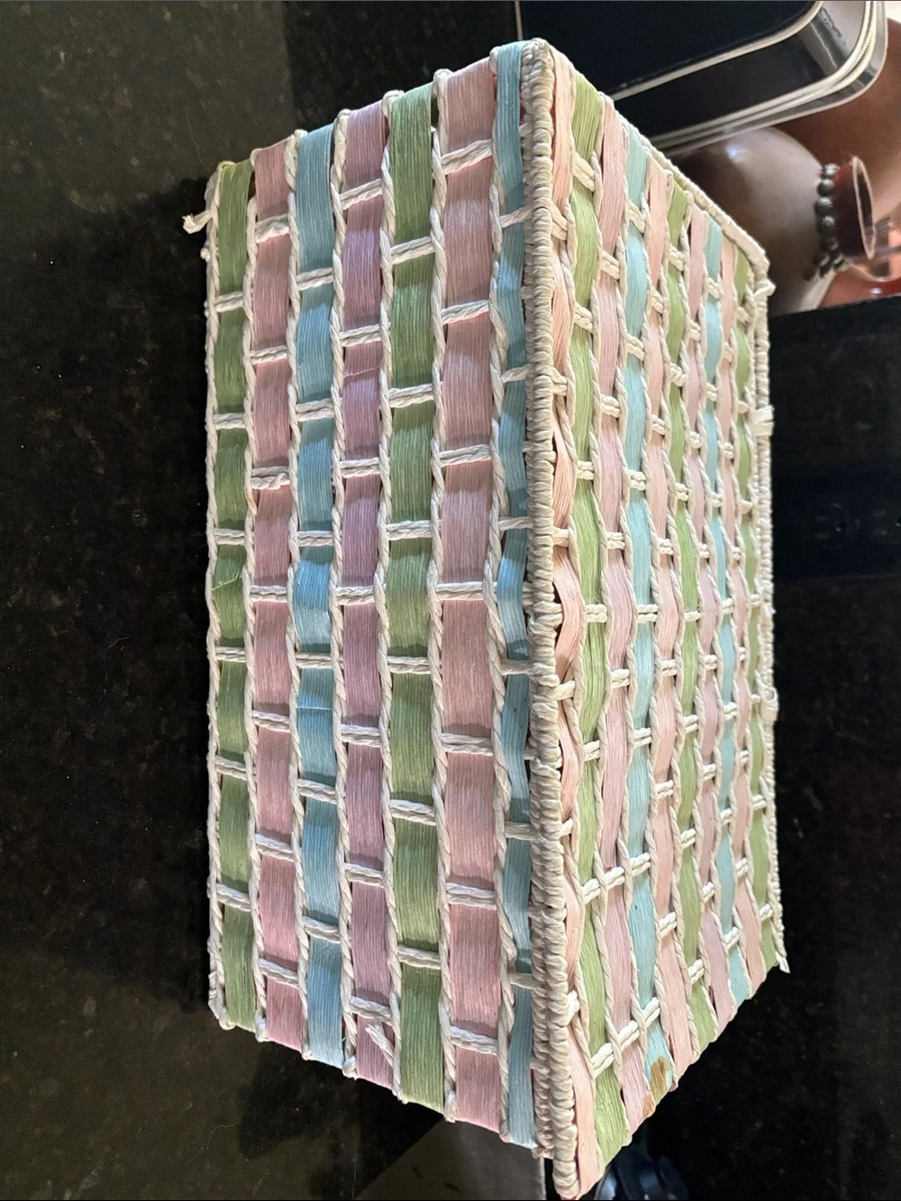 Woven Pastel Decorative Basket - Pink, Blue, Green